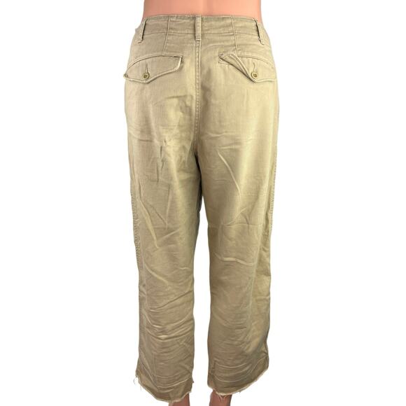 POLO Ralph Lauren Beige Straight Leg Frayed Raw Hem Cropped Trouser Pants Sz 0 - Picture 3 of 6